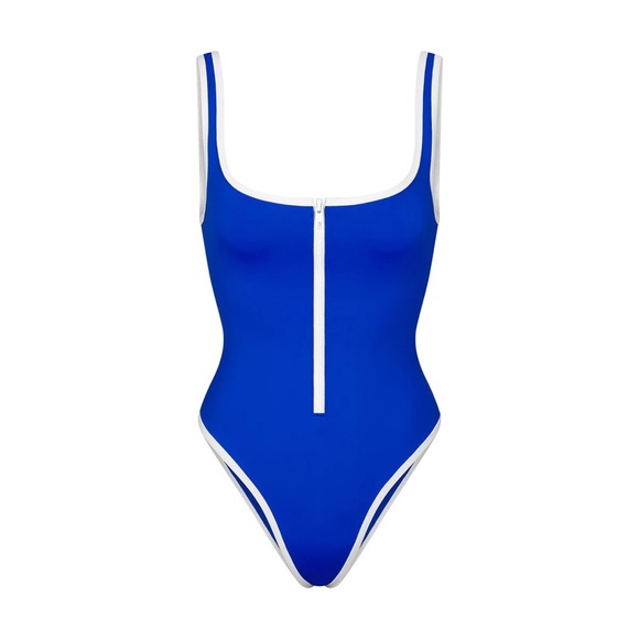 Skims Swim Zip Up Scoop Neck One Piece|Cobalt - Picture 2 of 4